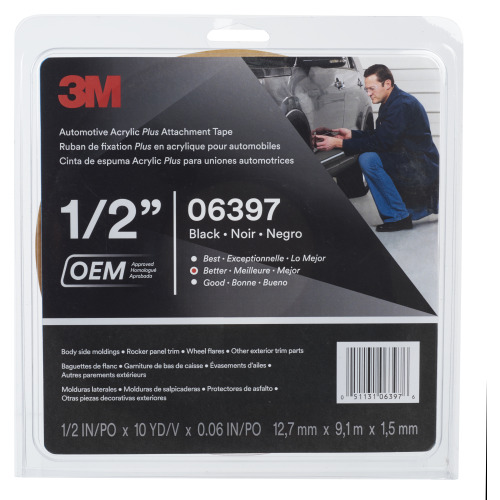 3M Automotive Acrylic Plus Attachment Tape 06397 Black 1.52 mm 1/2″ × 10 yd